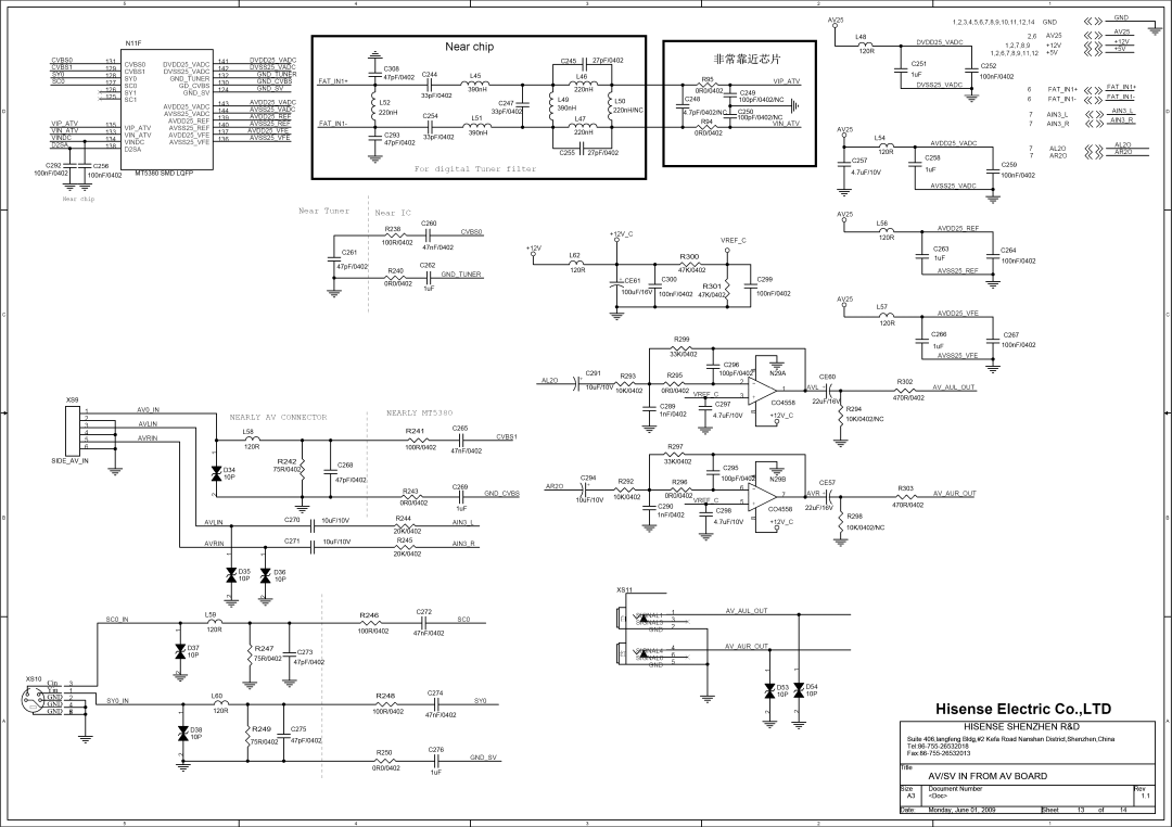 Hisense Group MT5380 service manual AN3J AN3 AH3R A.3R, TlpF/4*Il, I4-TuF/1OV LV- c, D53, AV/SV in from AV Board 