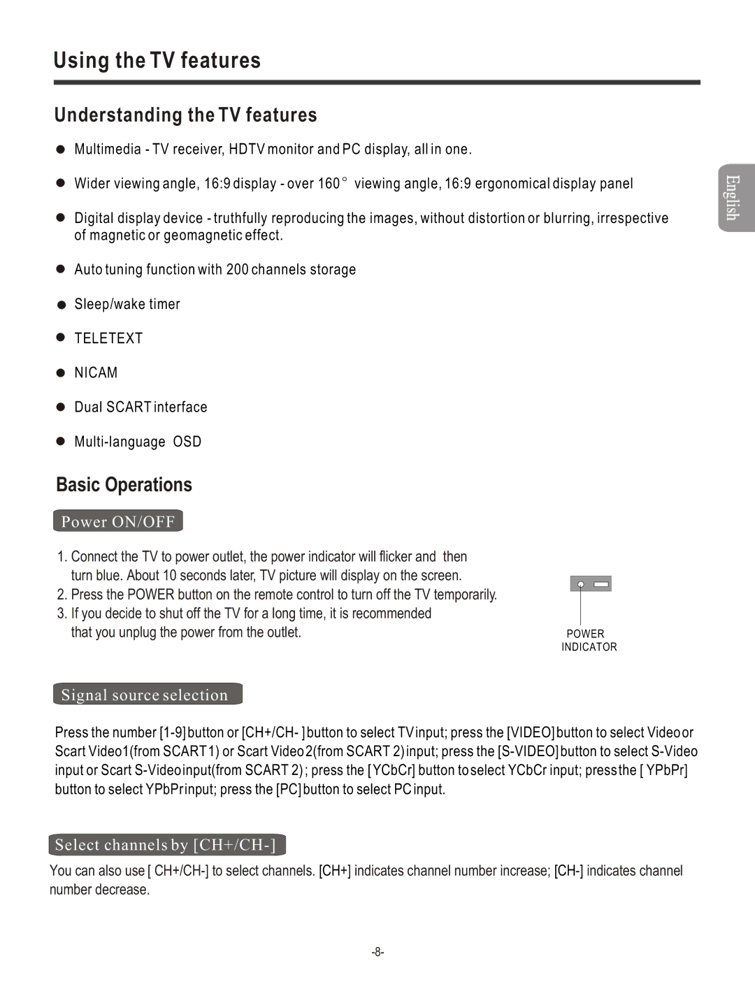 Hisense Group PDP4211EU manual Using the TV features, Understanding the TV features, Basic Operations 