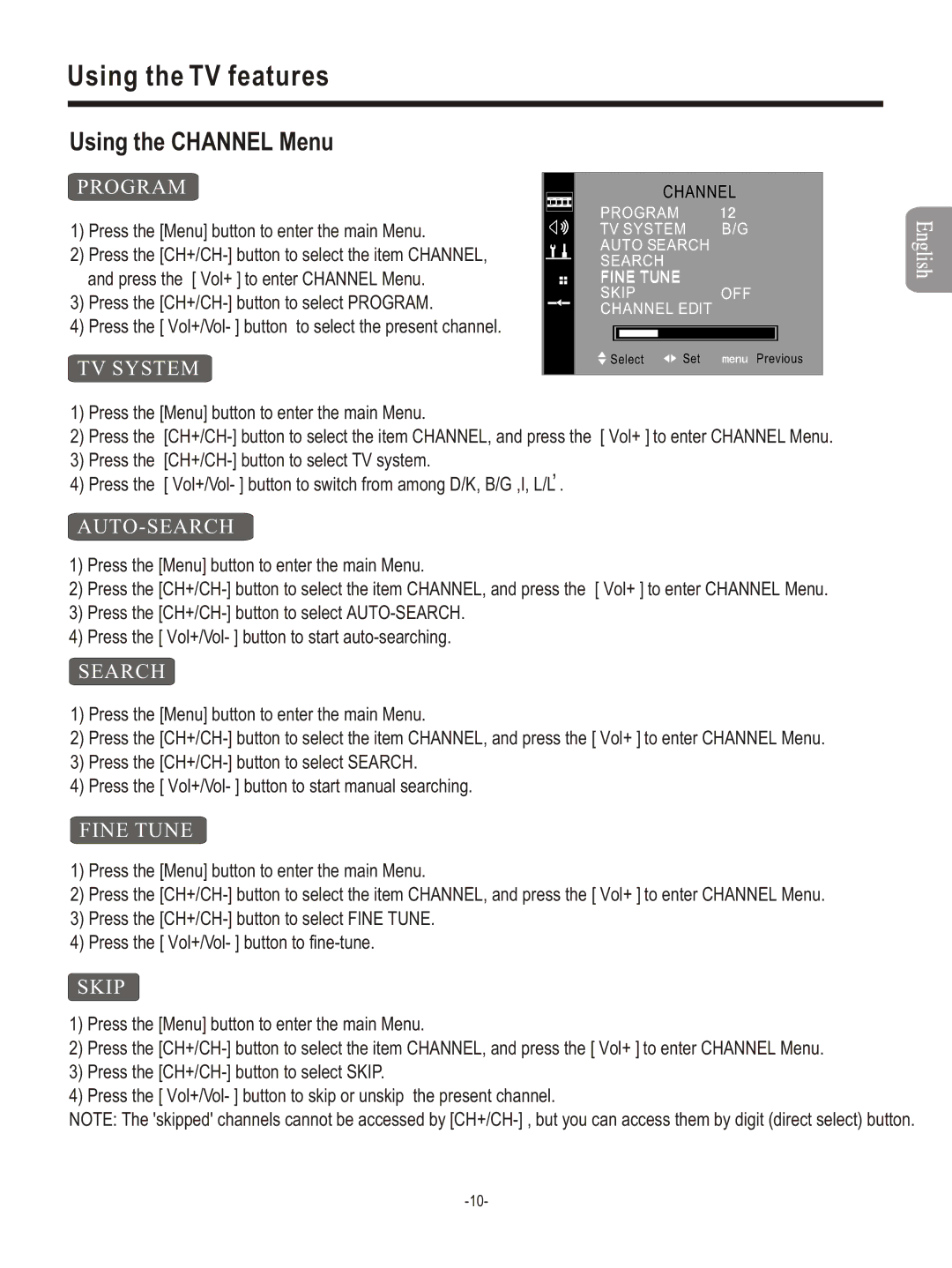 Hisense Group PDP4211EU manual Using the Channel Menu 