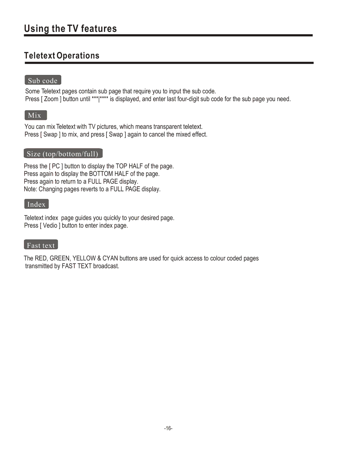 Hisense Group PDP4220EU user manual Teletext Operations 