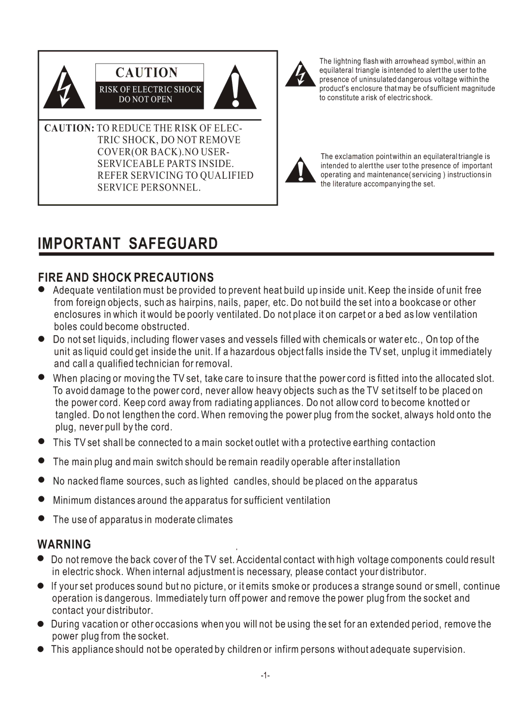 Hisense Group PDP4220EU user manual Important Safeguard 