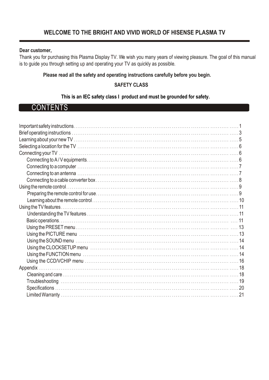 Hisense Group TA42P40M user manual Contents 