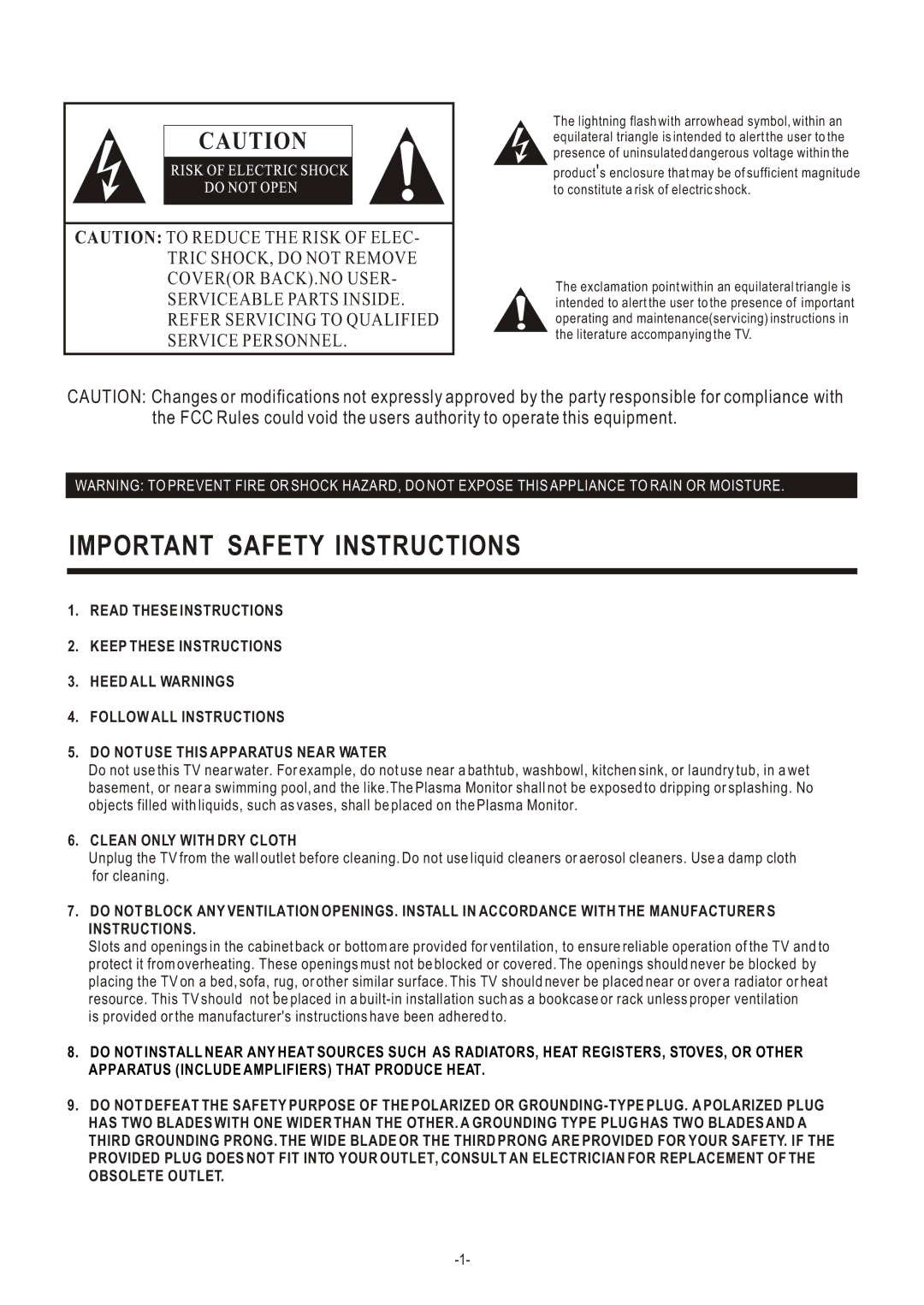 Hisense Group TA42P40M user manual Important Safety Instructions 