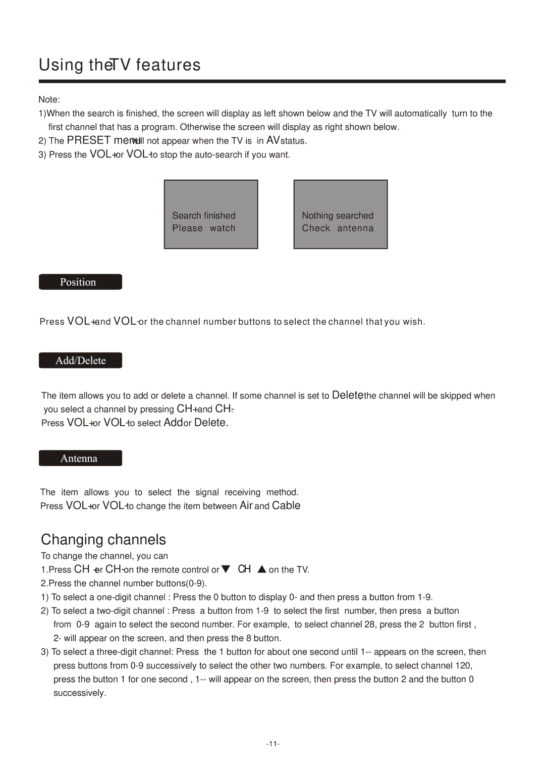 Hisense Group TC14FS68 owner manual Changing channels 