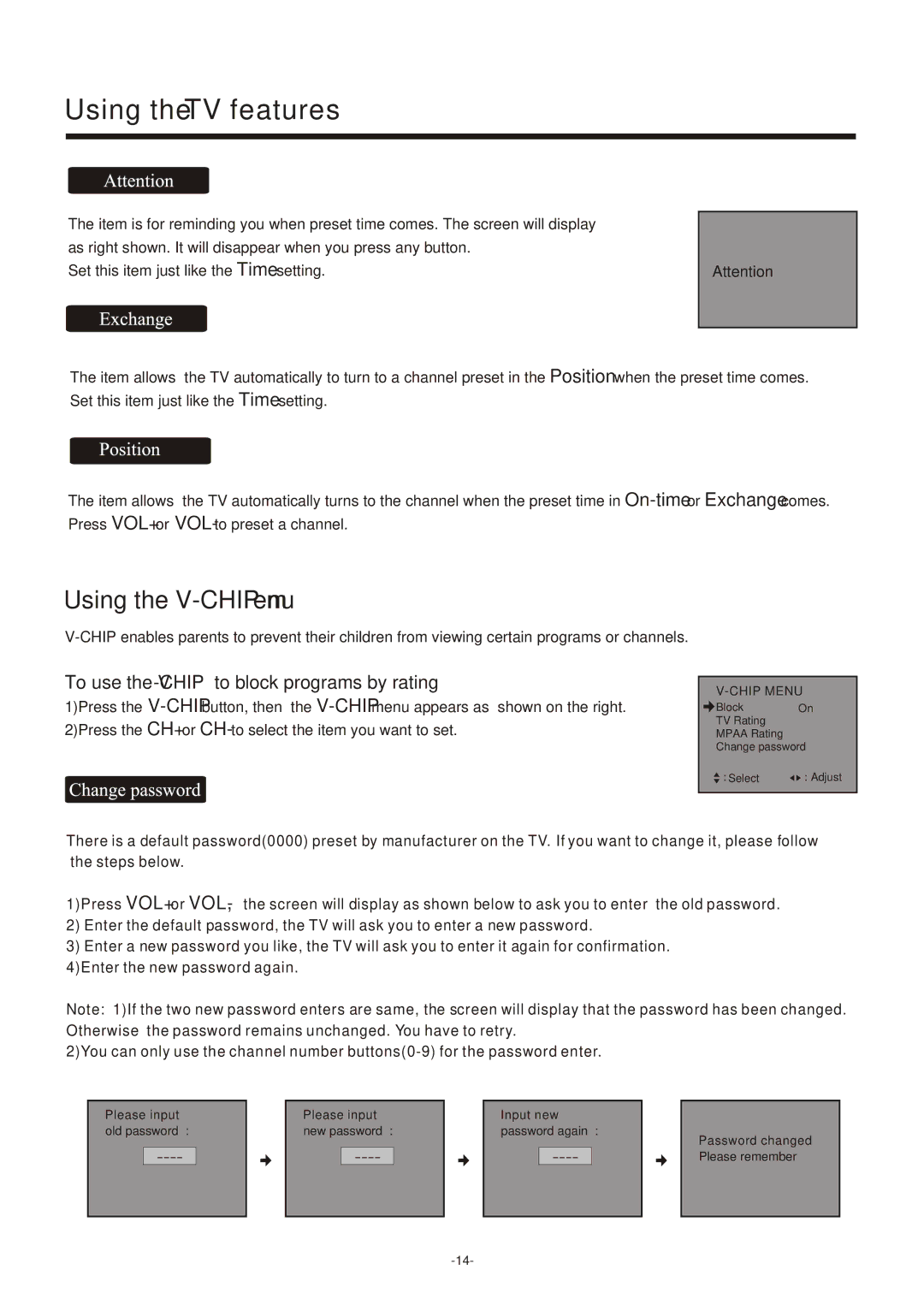 Hisense Group TC14FS68 owner manual Using the V-CHIP menu, To use the V-CHIP to block programs by rating 