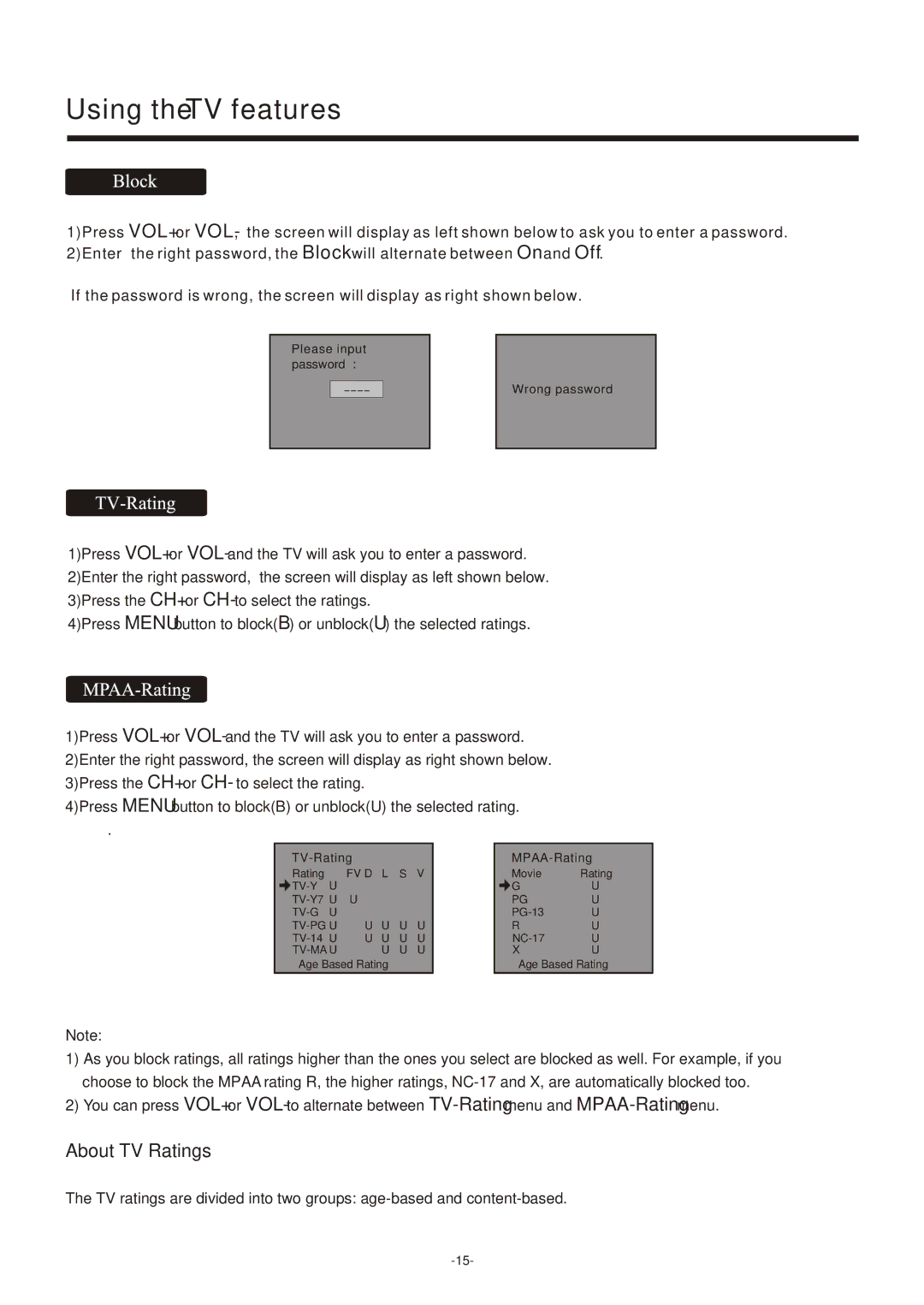 Hisense Group TC14FS68 owner manual About TV Ratings 