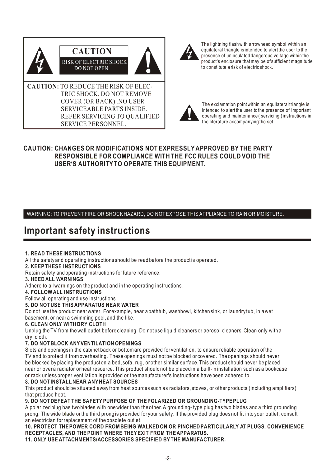 Hisense Group TL 2020 user manual Important safety instructions, Heed ALL Warnings 