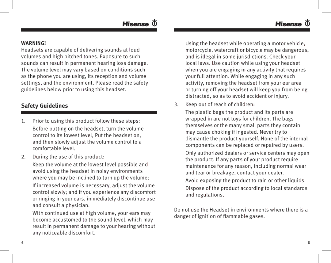 Hisense HB420S manual Safety Guidelines, Keep out of reach of children 