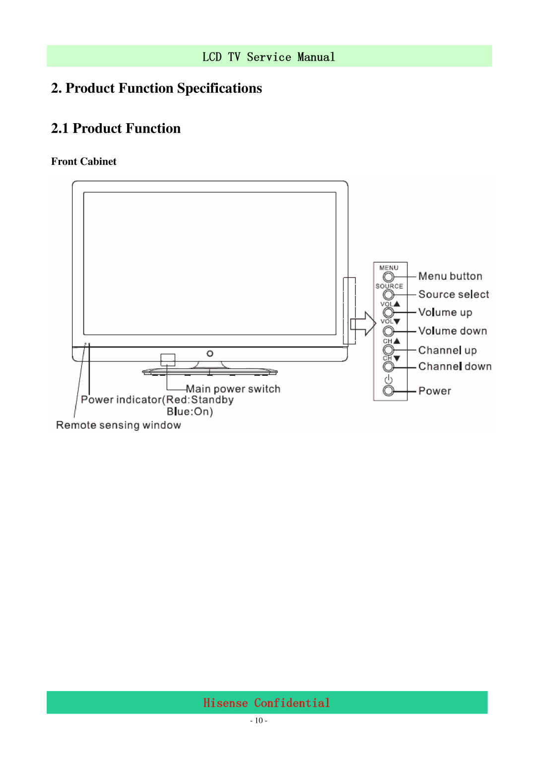 Hisense LCD47P69P, LCD42P69P service manual Product Function Specifications 