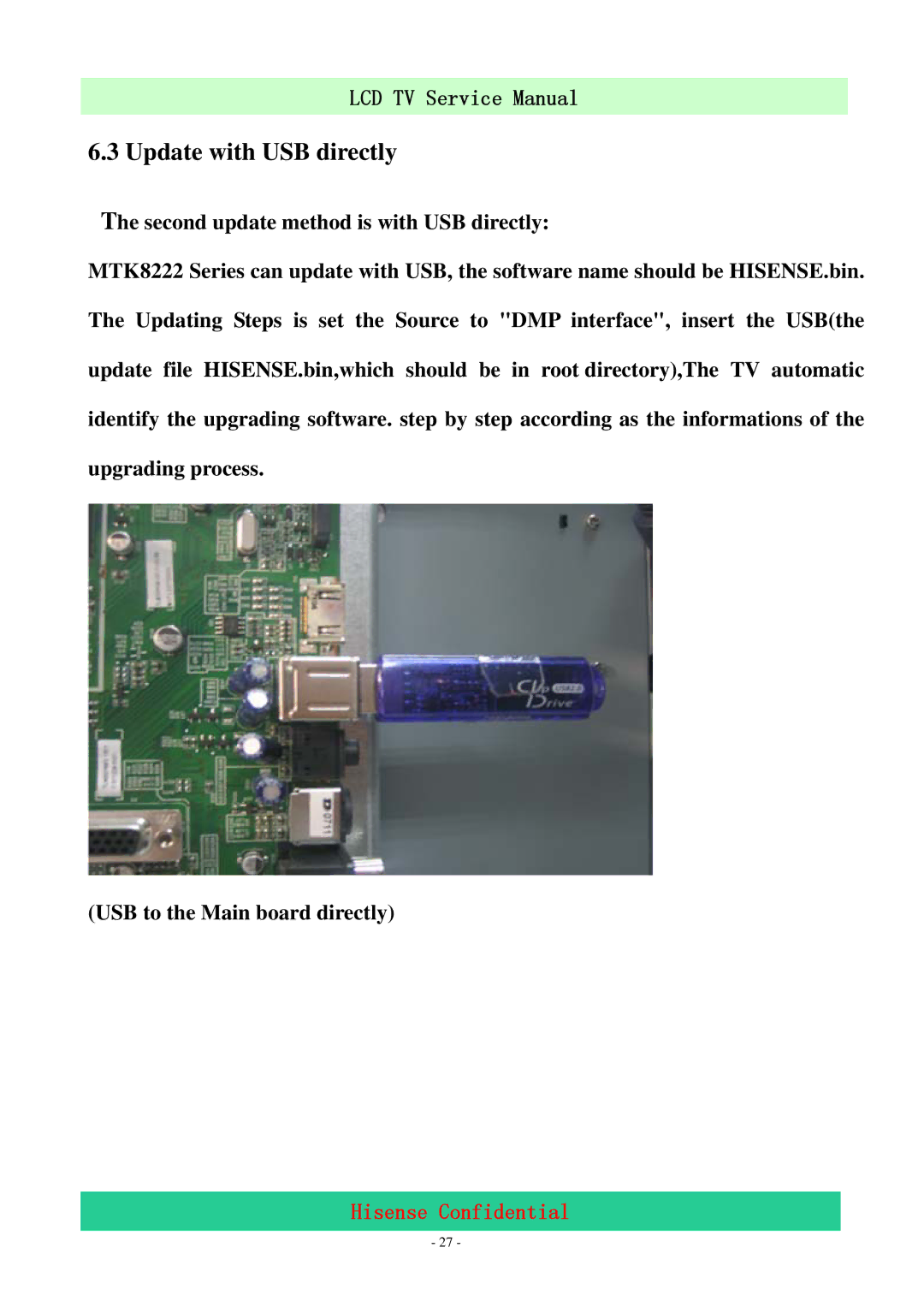 Hisense LCD42P69P, LCD47P69P service manual Update with USB directly 