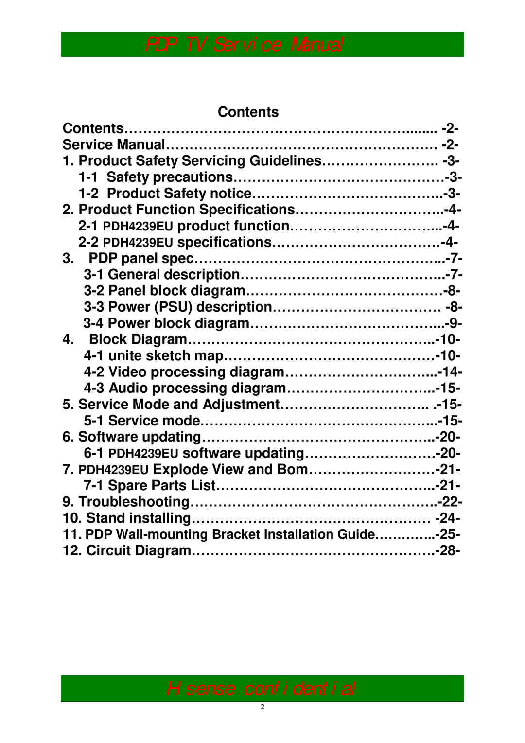 Hisense PDH5039EU, PDH4239EU service manual Circuit Diagram…………………………………………….-28 