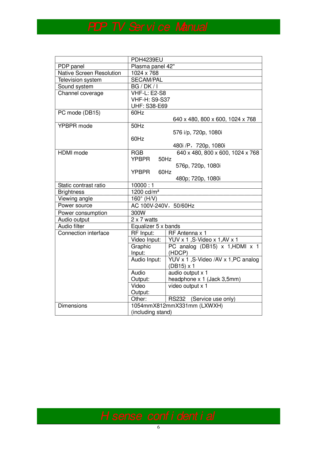 Hisense PDH5039EU service manual PDH4239EU 