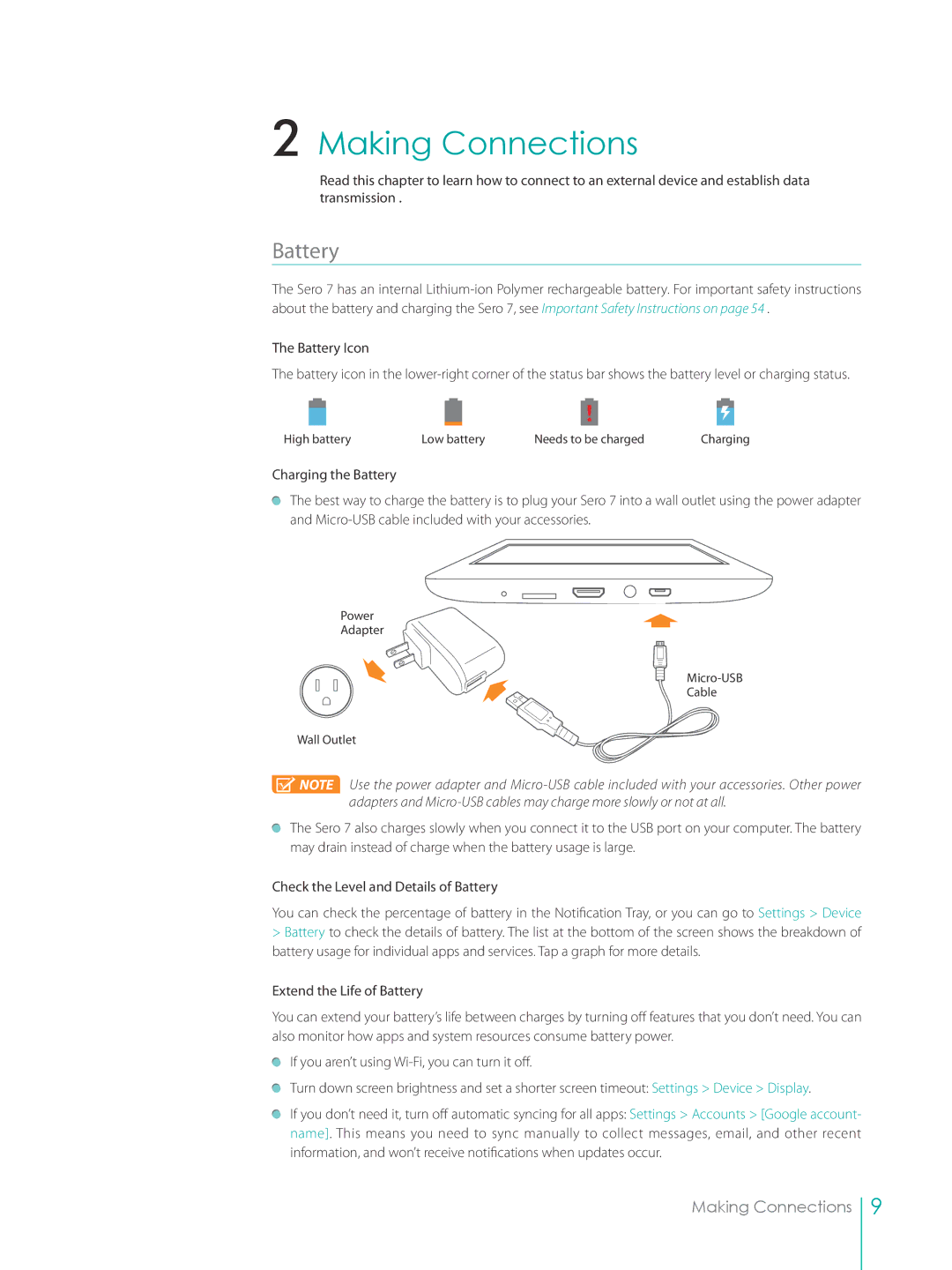 Hisense SERO7, E270BSA user manual Making Connections, Battery 