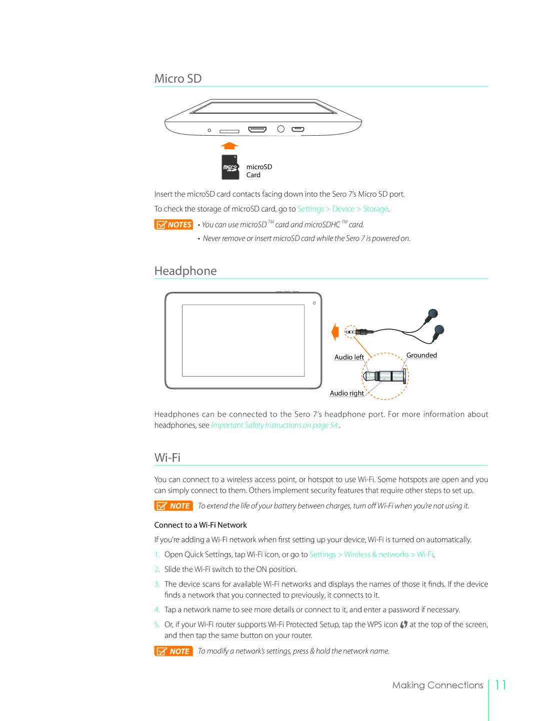 Hisense SERO7, E270BSA user manual Micro SD, Headphone, Wi-Fi 