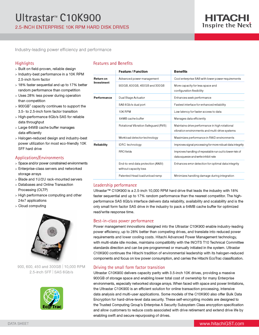 Hitachi 0B26011, 0B26014 manual Inch Enterprise 10K RPM hard Disk driveS, Highlights, Applications/Environments 