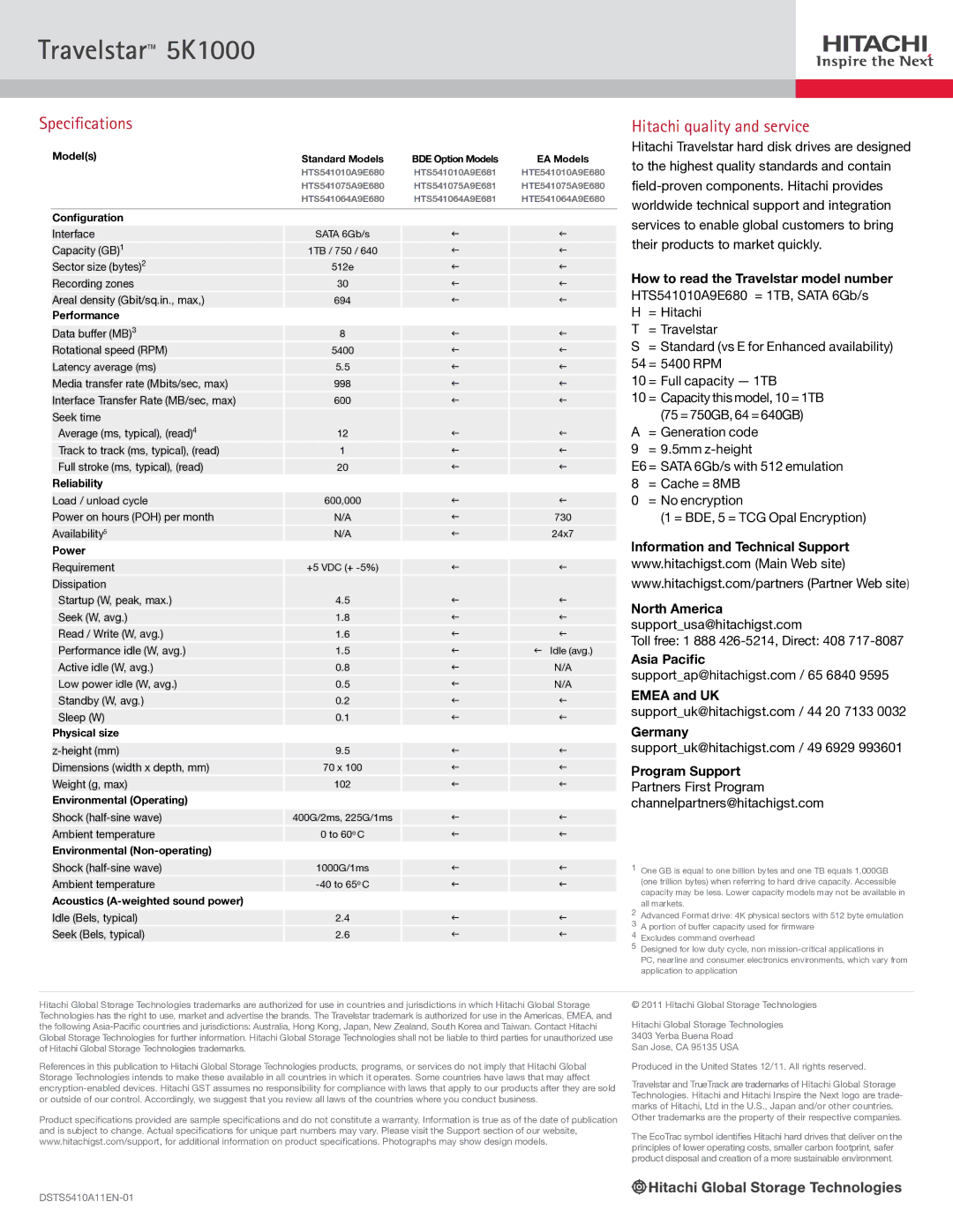 Hitachi 0J22413 manual Specifications, Hitachi quality and service, How to read the Travelstar model number 