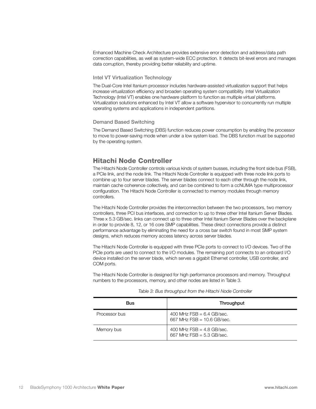 Hitachi 1000 manual Hitachi Node Controller, Intel VT Virtualization Technology, Demand Based Switching 