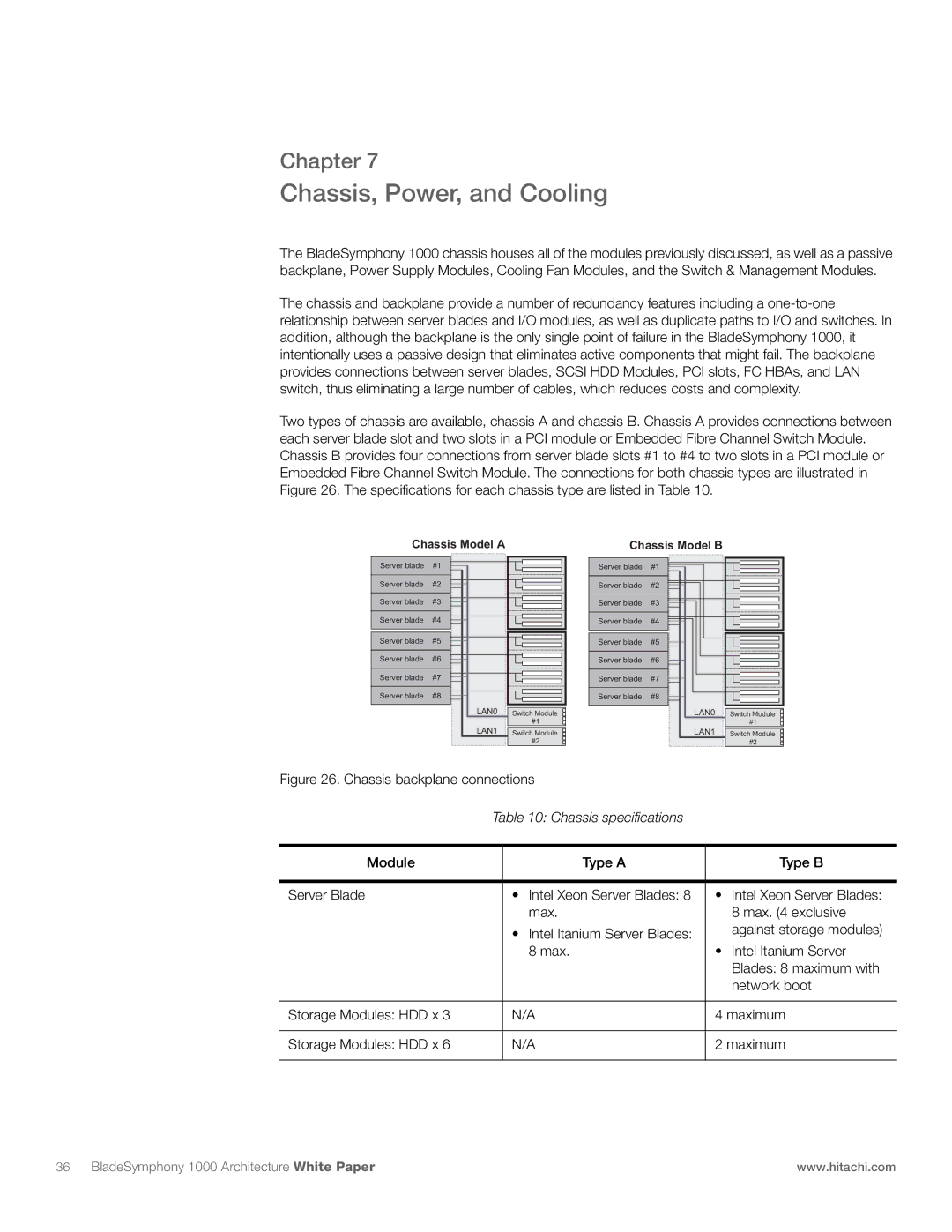 Hitachi 1000 manual Chassis, Power, and Cooling, Chassis specifications 