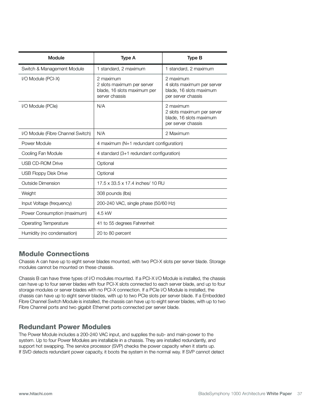 Hitachi 1000 manual Module Connections, Redundant Power Modules 