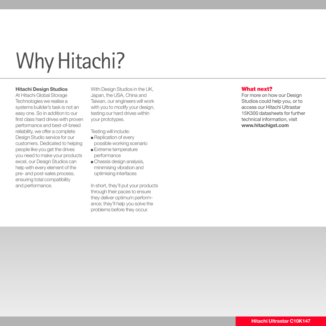 Hitachi 15K3000 manual Why Hitachi?, What next?, Hitachi Ultrastar C10K147 