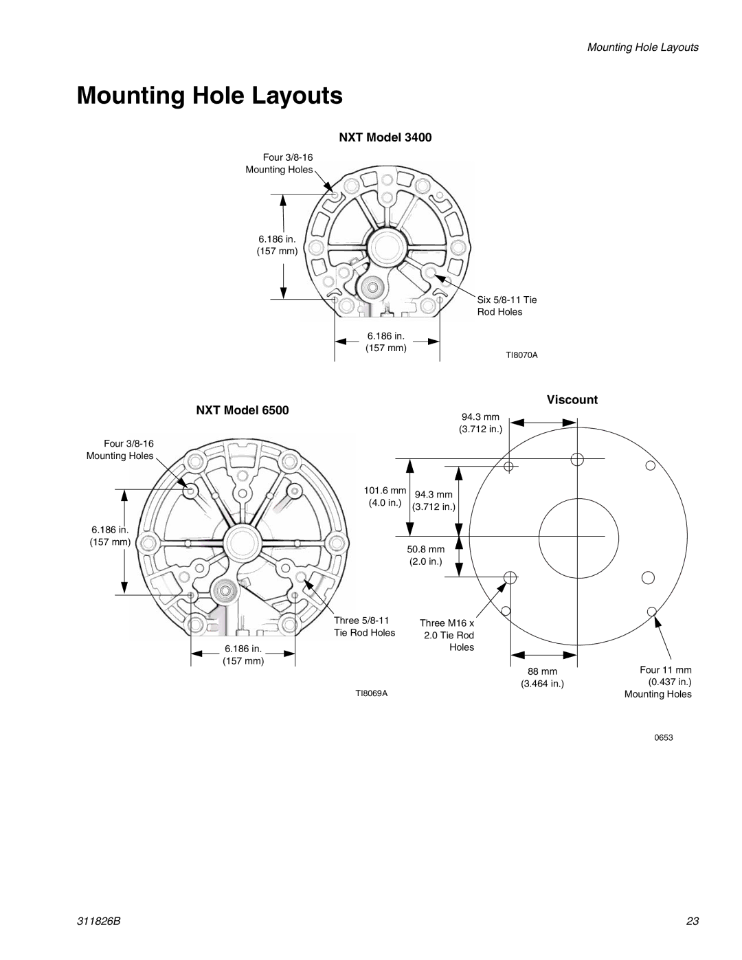 Hitachi 1800 important safety instructions Mounting Hole Layouts, Viscount NXT Model 