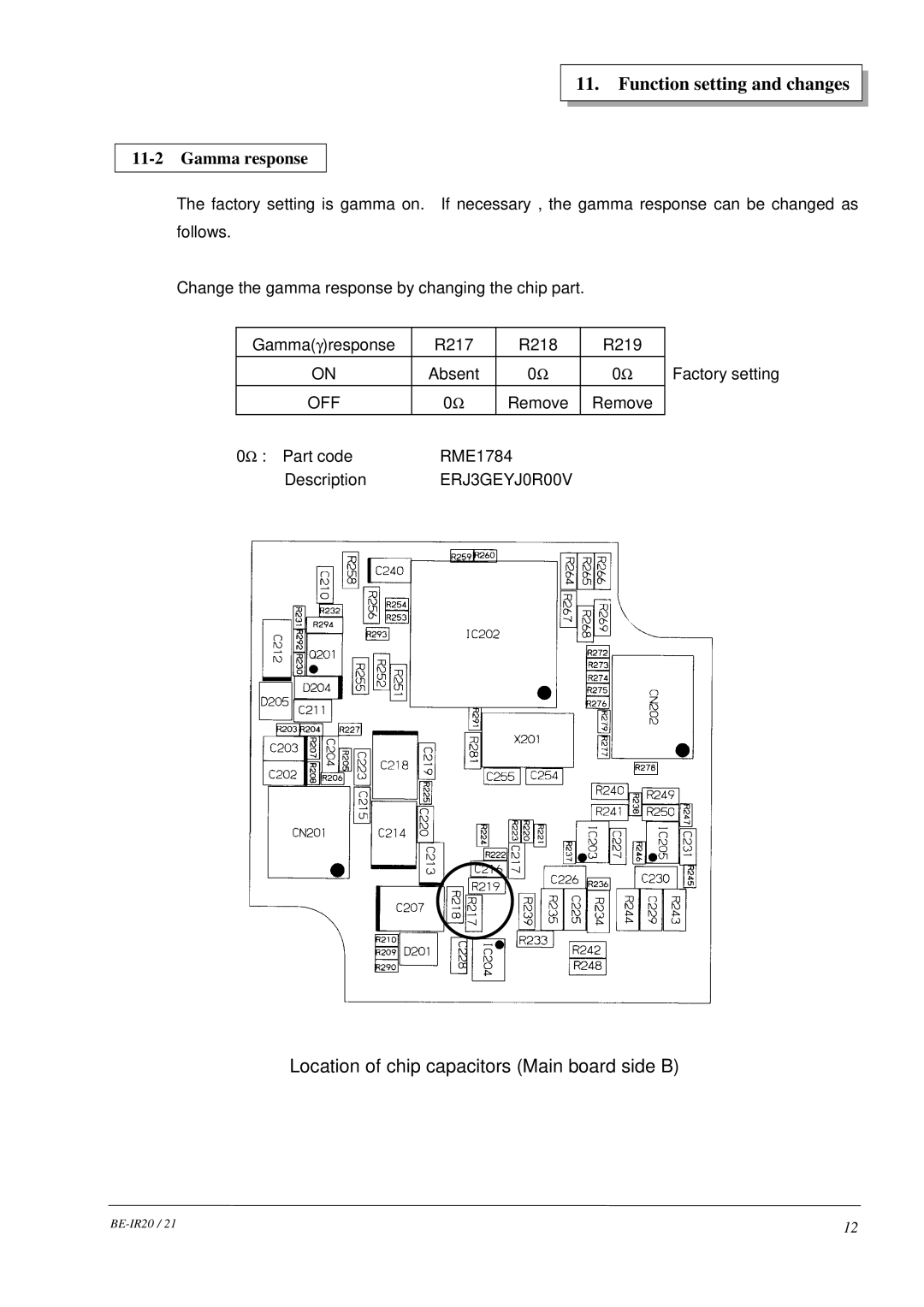 Hitachi BE-IR20, 21 manual Function setting and changes, Gamma response 