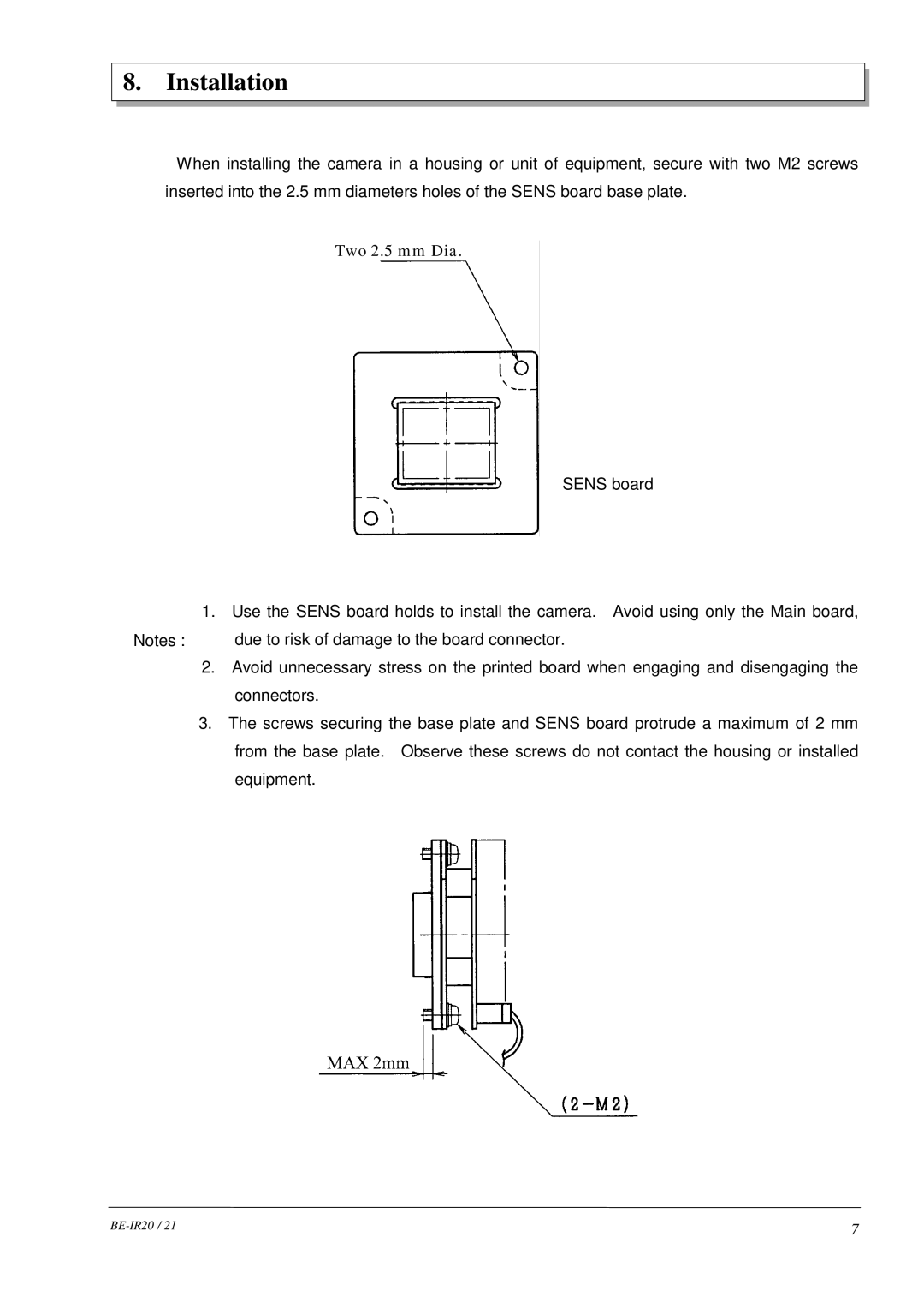 Hitachi 21, BE-IR20 manual Installation, Two 2.5 mm Dia 