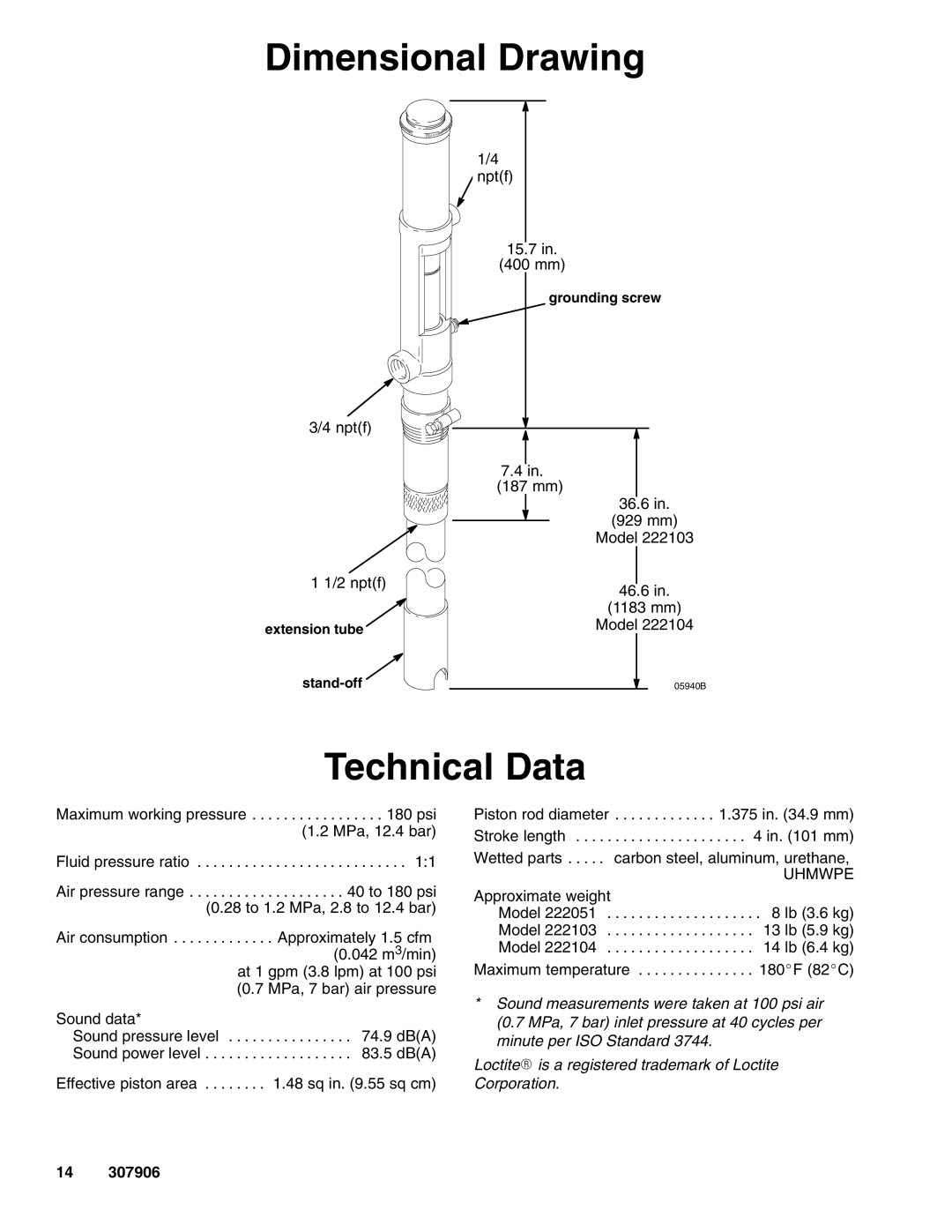 Hitachi 222104 important safety instructions Dimensional Drawing, Technical Data 