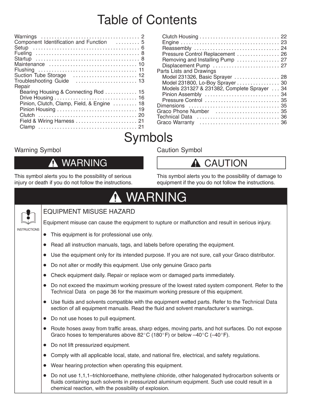 Hitachi 231327 manual Table of Contents, Symbols 