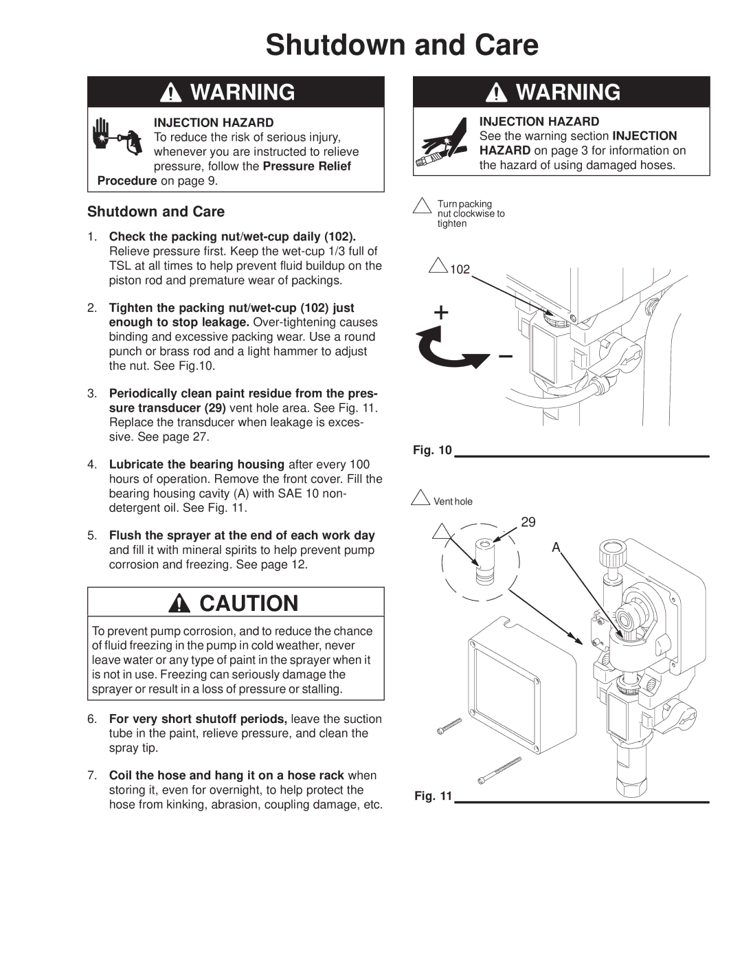 Hitachi 231580 manual Shutdown and Care 