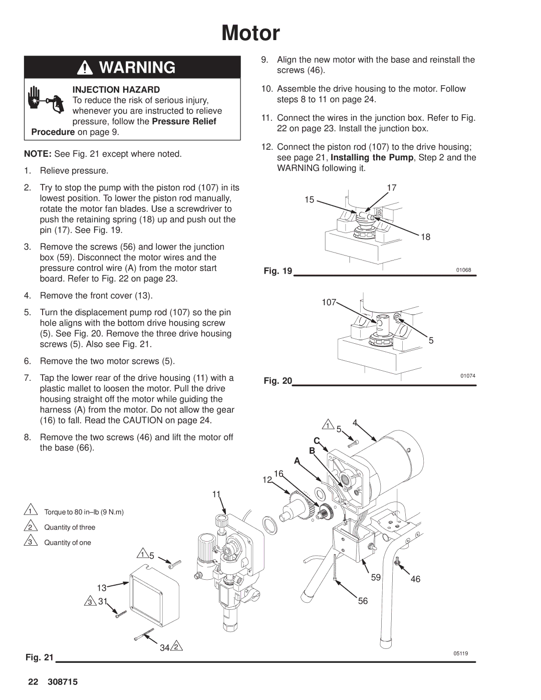 Hitachi 231580 manual Motor 