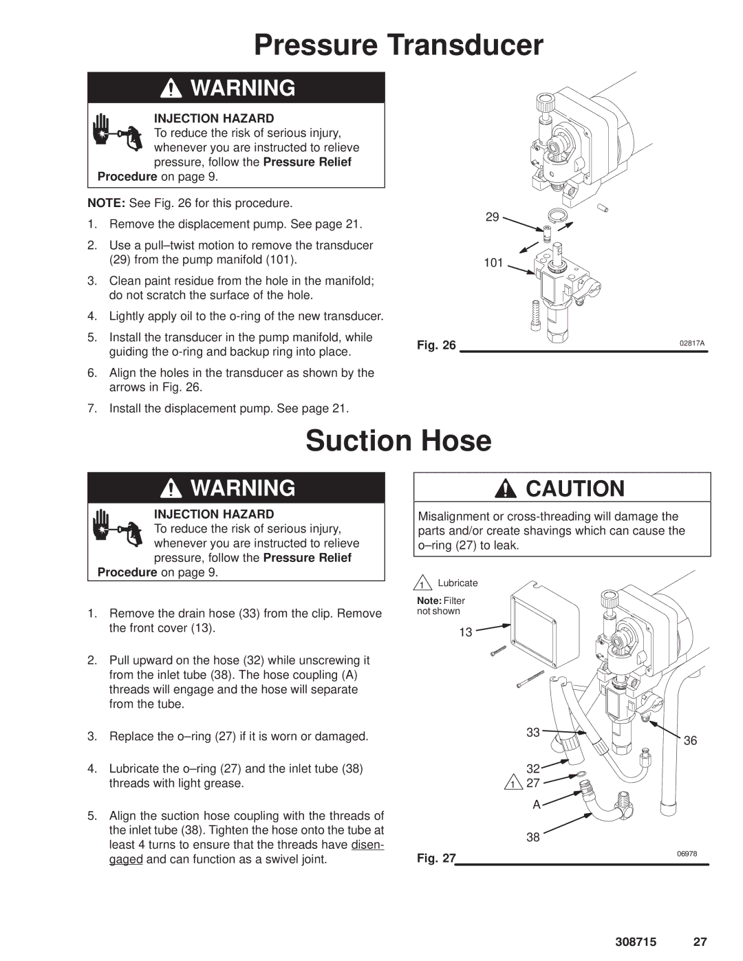 Hitachi 231580 manual Pressure Transducer, Suction Hose 