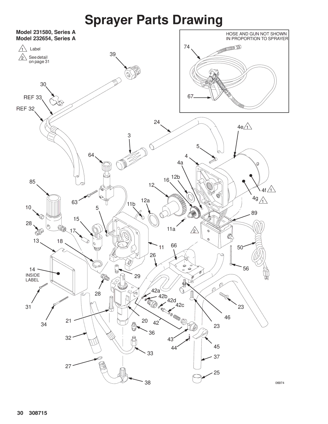 Hitachi manual Sprayer Parts Drawing, Model 231580, Series a Model 232654, Series a 