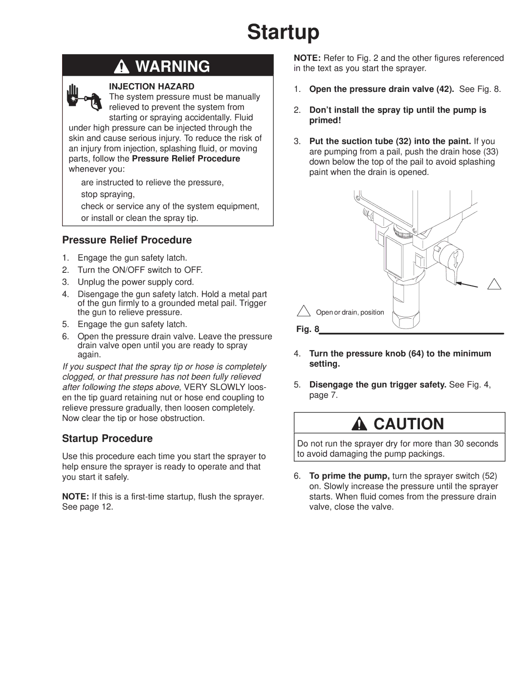 Hitachi 231580 manual Pressure Relief Procedure, Startup Procedure 