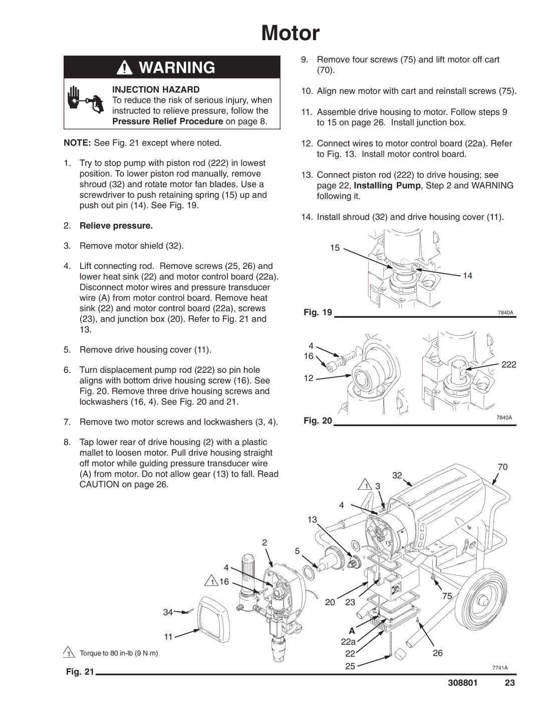 Hitachi 232133 manual Motor, Remove three drive housing screws 