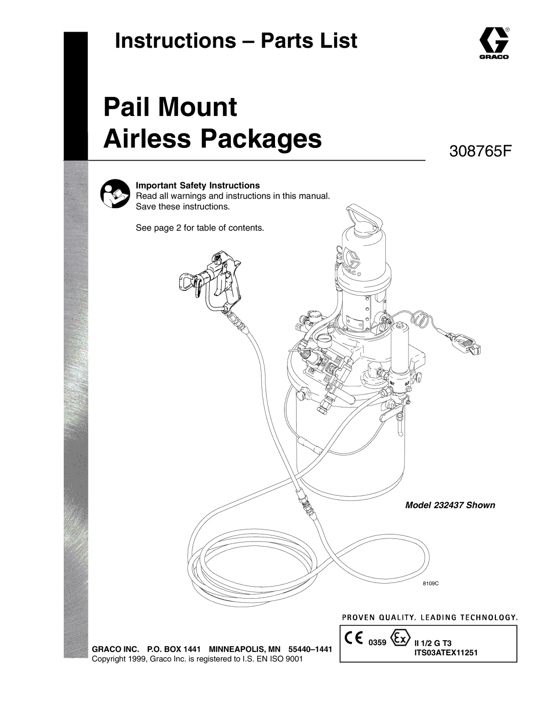 Hitachi 232437 important safety instructions Pail Mount Airless Packages, Instructions Parts List 