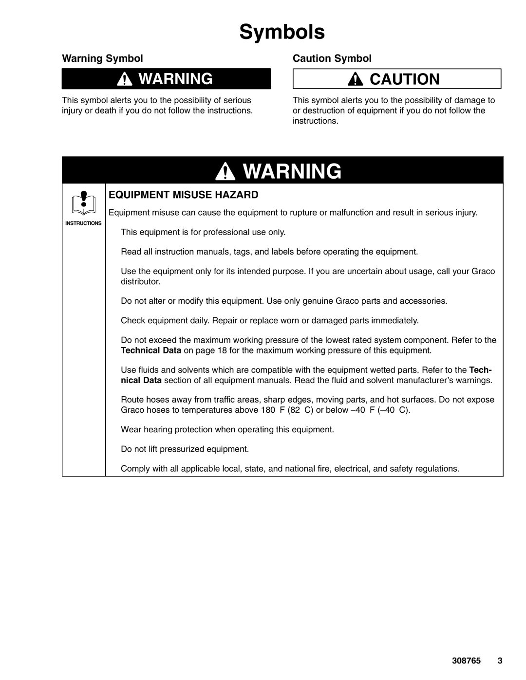 Hitachi 232437 important safety instructions Symbols, Equipment Misuse Hazard 