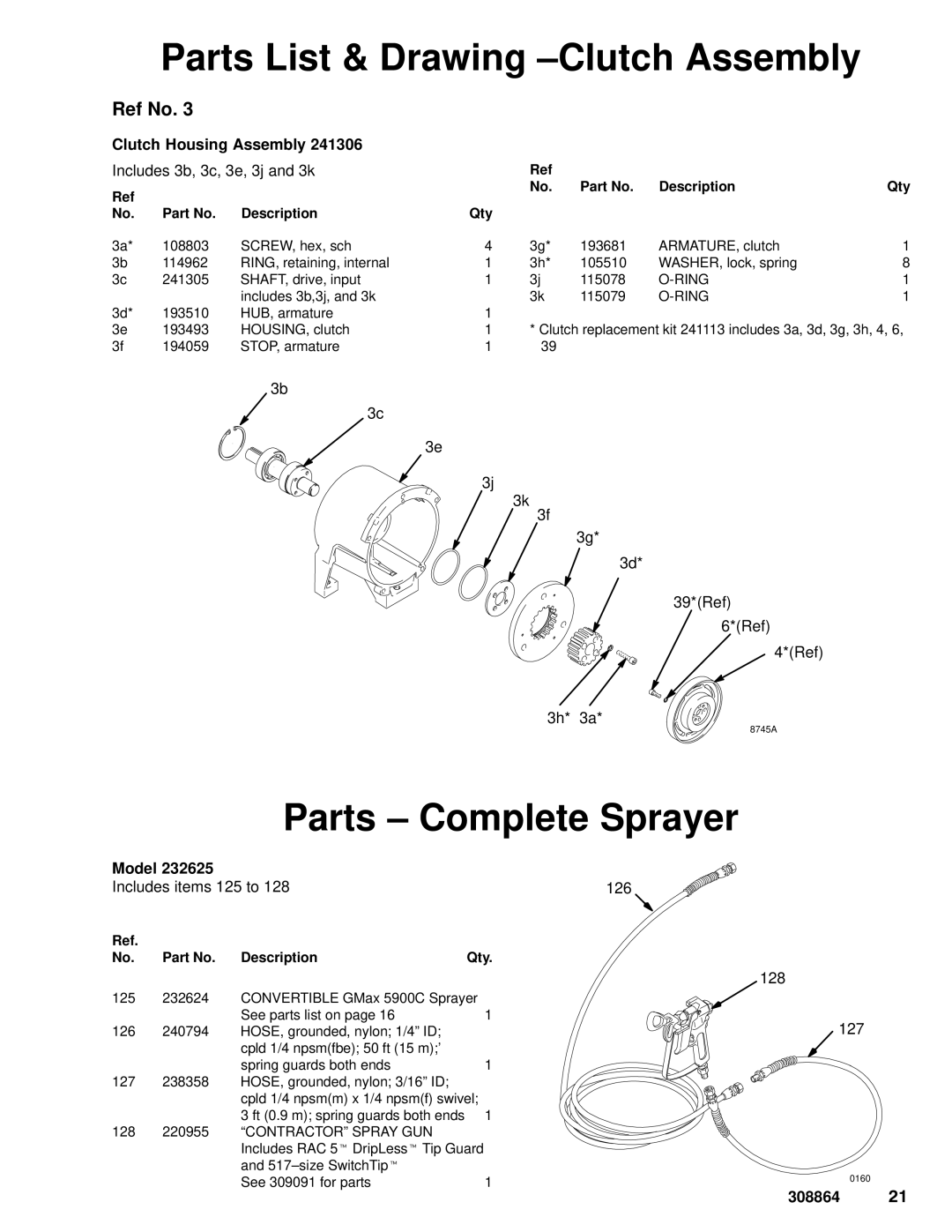 Hitachi 232624 dimensions Parts List & Drawing -Clutch Assembly, Parts Complete Sprayer 