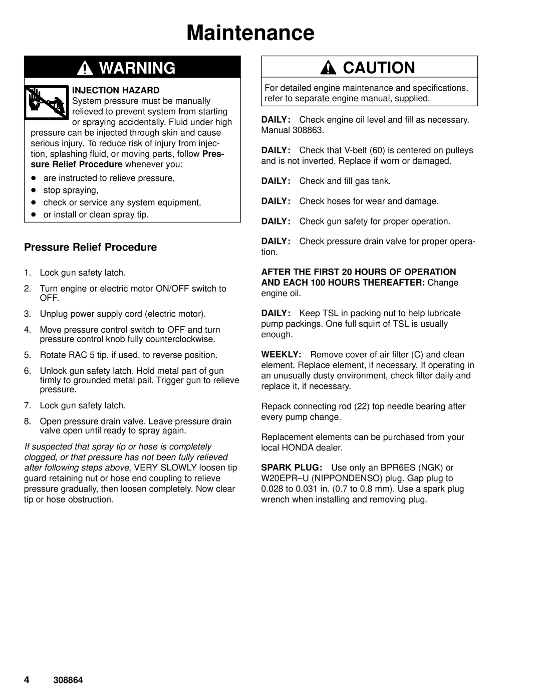 Hitachi 232624 dimensions Maintenance, Pressure Relief Procedure, Injection Hazard 