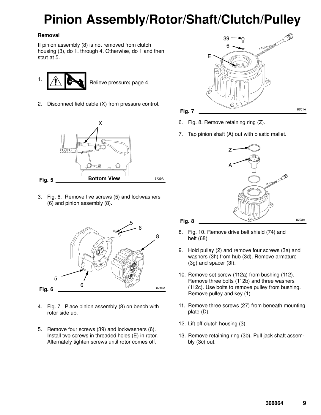 Hitachi 232624 dimensions Pinion Assembly/Rotor/Shaft/Clutch/Pulley, Remove five screws 5 and lockwashers Pinion assembly 