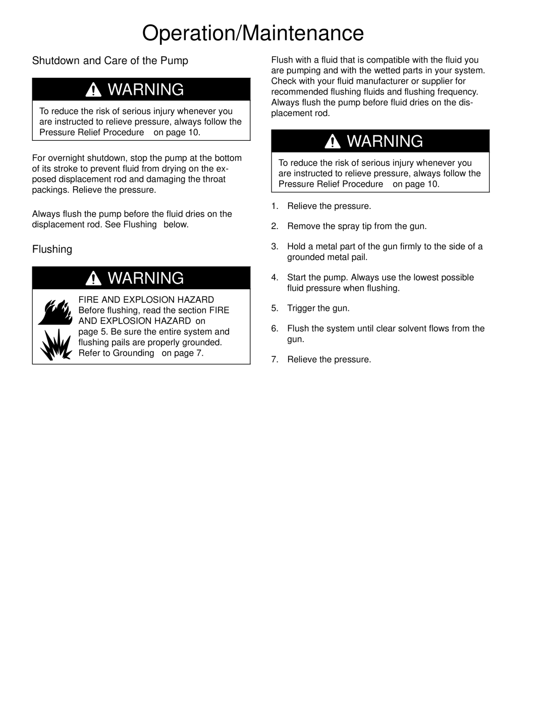 Hitachi 236464 manual Shutdown and Care of the Pump, Flushing 