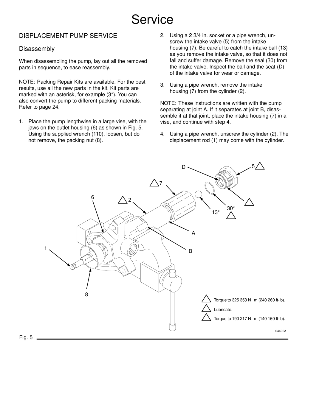 Hitachi 236464 manual Displacement Pump Service, Disassembly 