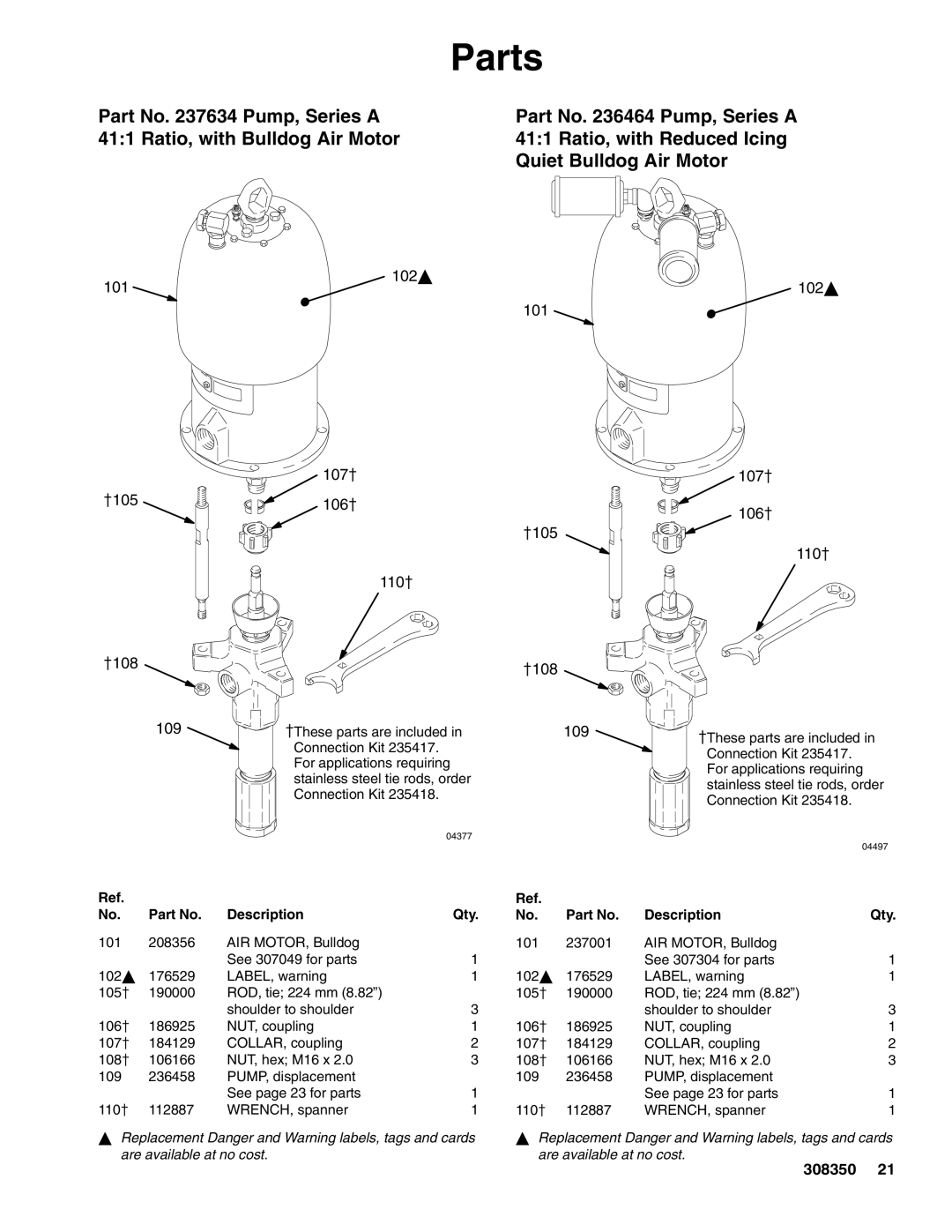 Hitachi 236464 manual Parts, 101 105 108 109 102Y 107 106 110 