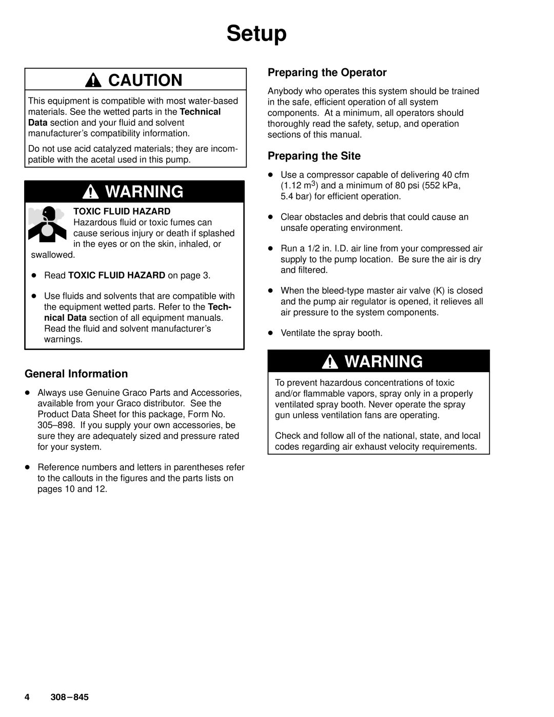 Hitachi 240353 manual Setup, General Information, Preparing the Operator, Preparing the Site, Read Toxic Fluid Hazard on 