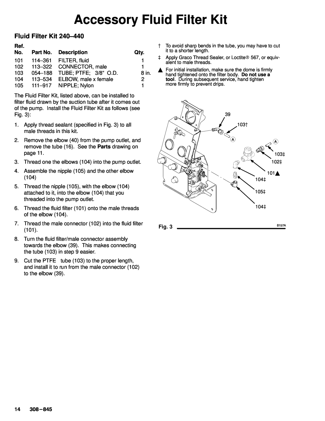 Hitachi 240353 manual Accessory Fluid Filter Kit, Description 