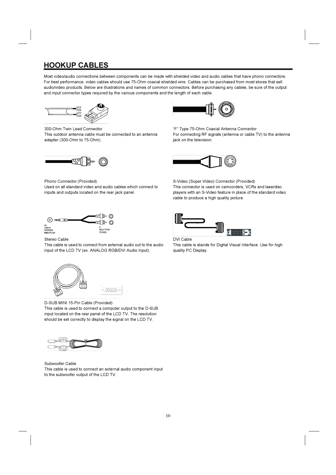 Hitachi 26HDL52 important safety instructions Hookup Cables 