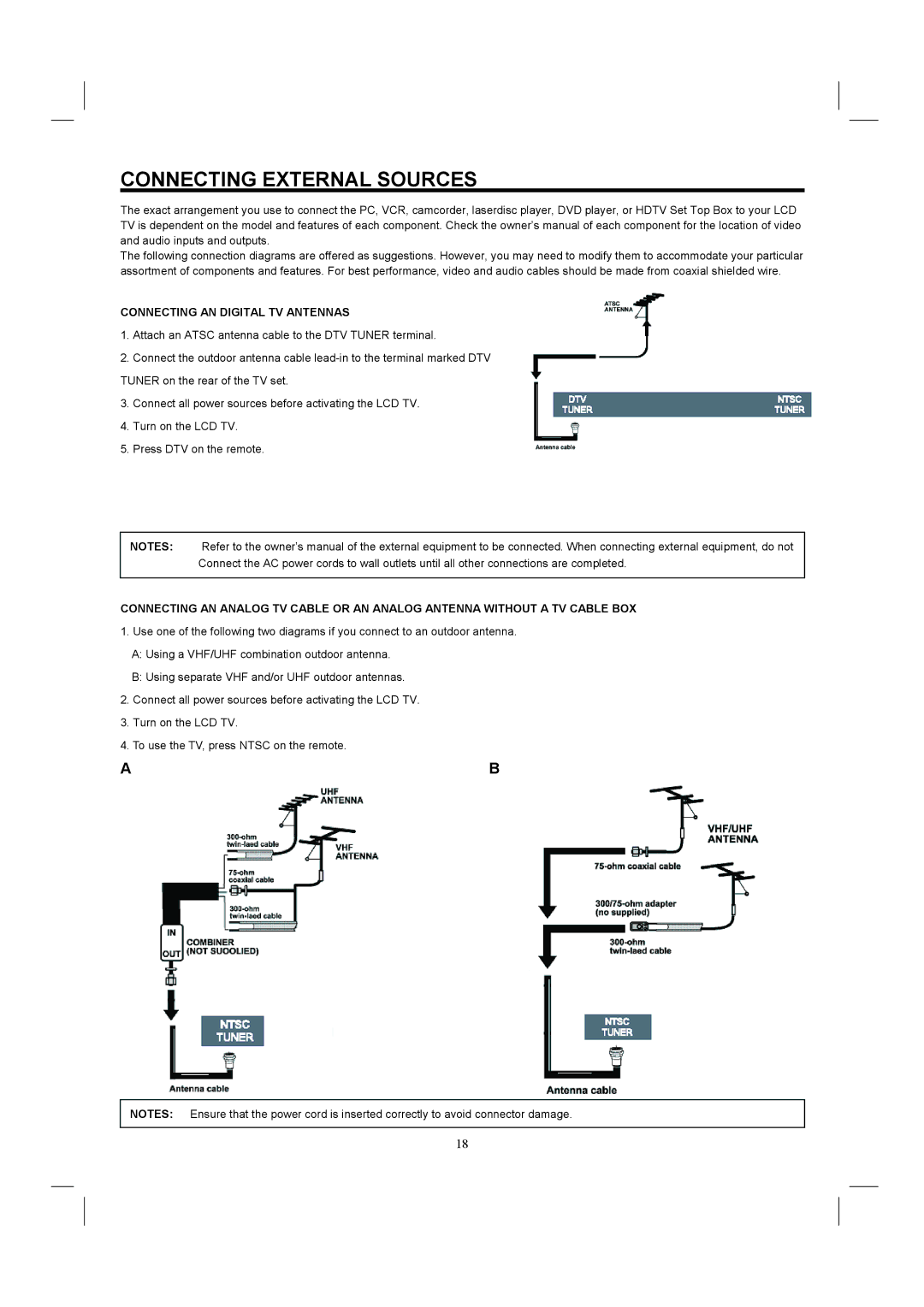 Hitachi 26HDL52 important safety instructions Connecting External Sources, Connecting AN Digital TV Antennas 