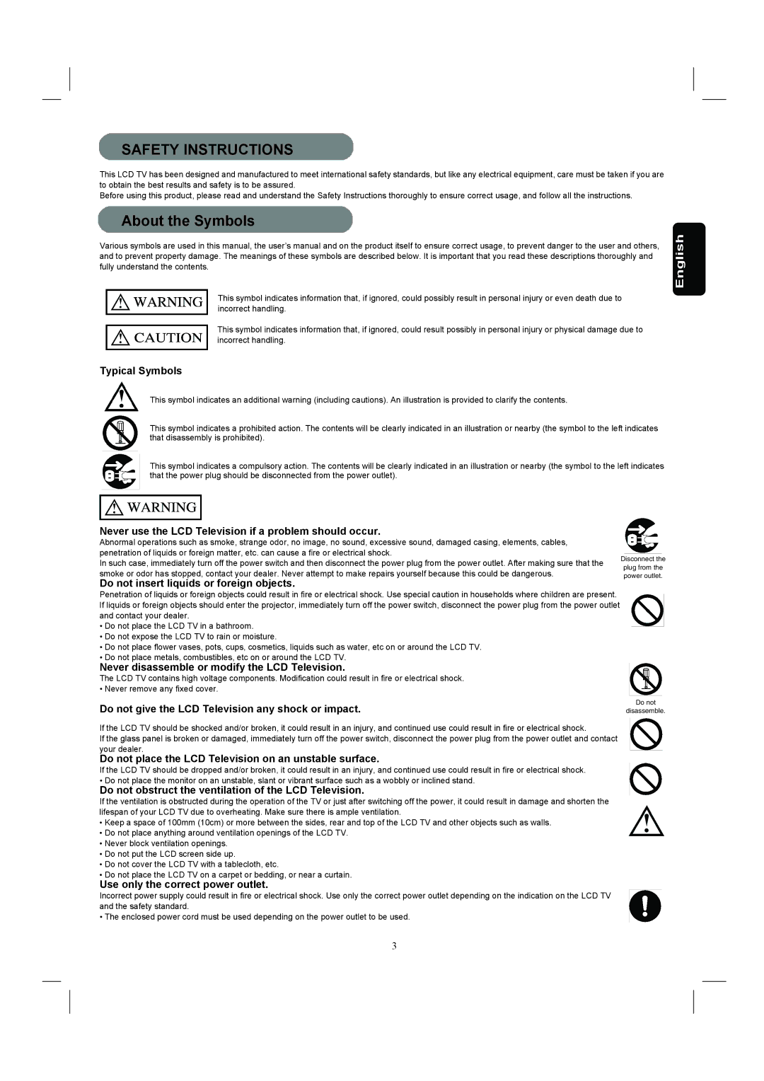 Hitachi 26HDL52 important safety instructions About the Symbols 