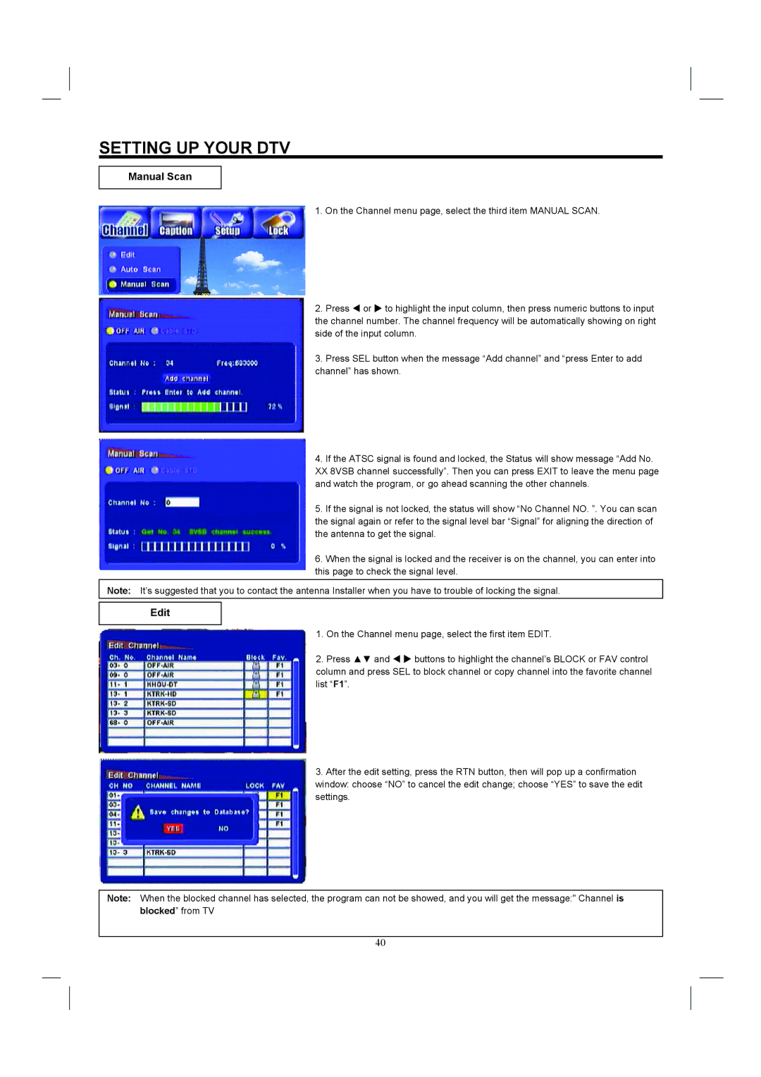 Hitachi 26HDL52 important safety instructions Manual Scan, Edit 