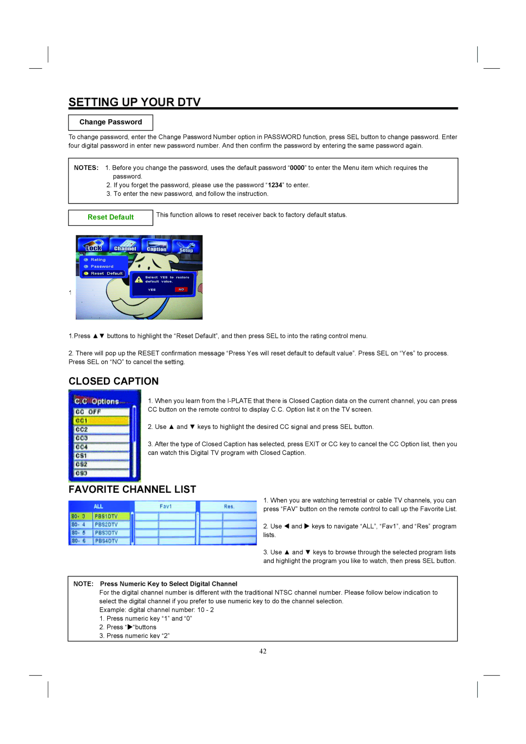 Hitachi 26HDL52 important safety instructions Change Password, Reset Default 